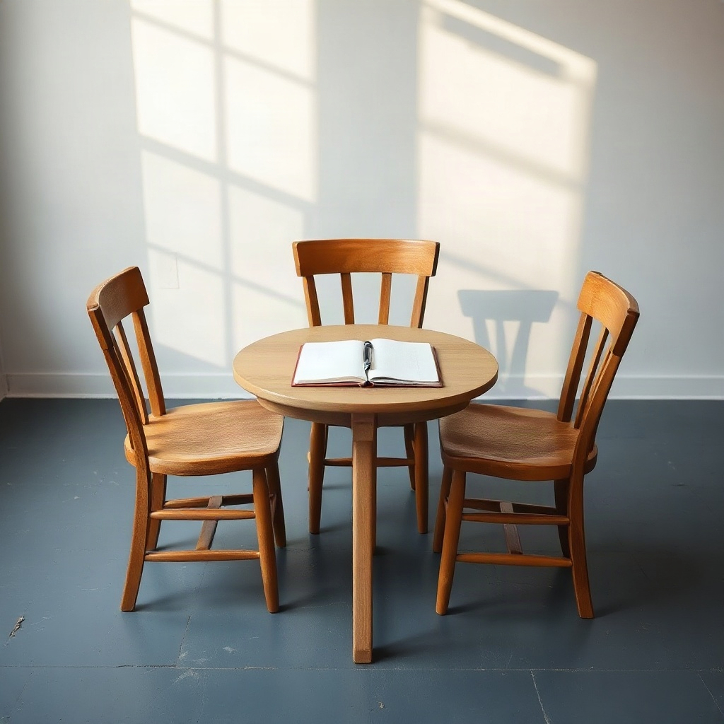 Empty chairs around a small table for a monthly session